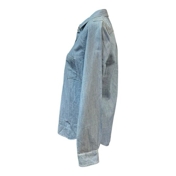 UNTUCKIT Womens Alleanza Button Up Blouse~Size 2~Chambray Blue Long Sleeve NWT - Picture 5 of 10